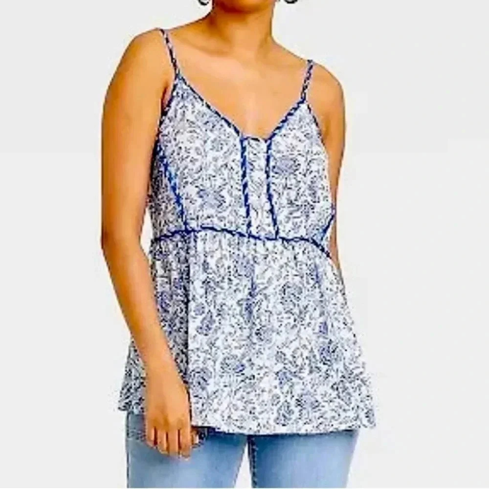 Knox Rose Flowy Blue Floral Strappy Tank Top. Size XS